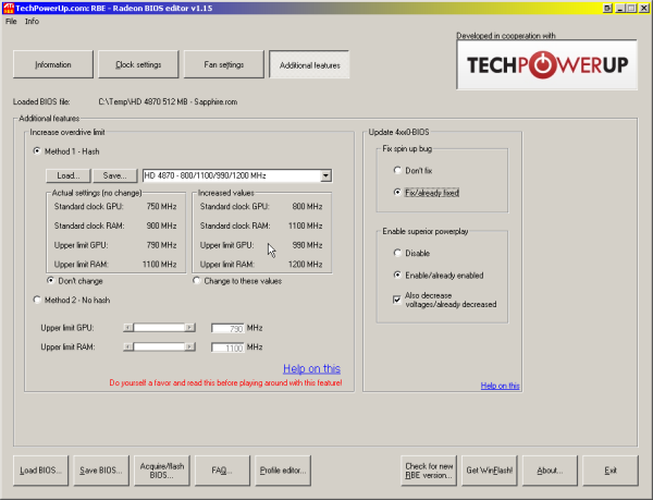 Additional features tab