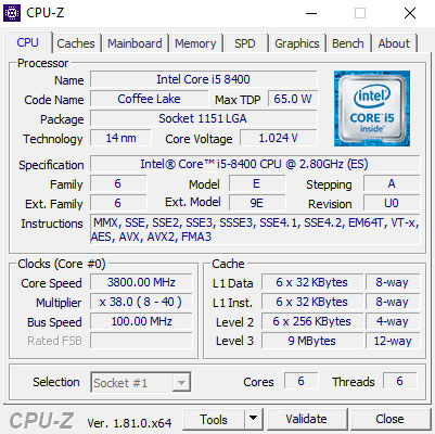 Intel Core i5 8th Gen - Core i5-8400 Coffee Lake 6-Core 2.8 GHz