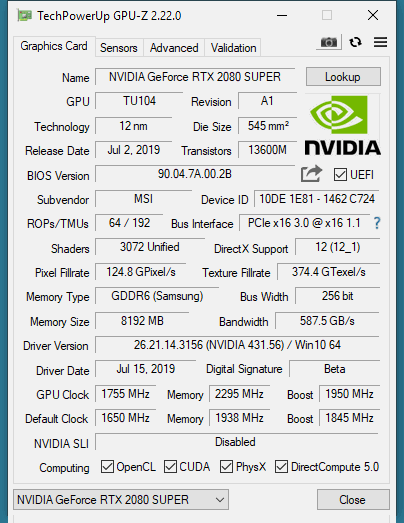 GPU-Z Screenshot for Overclocked Graphics Card