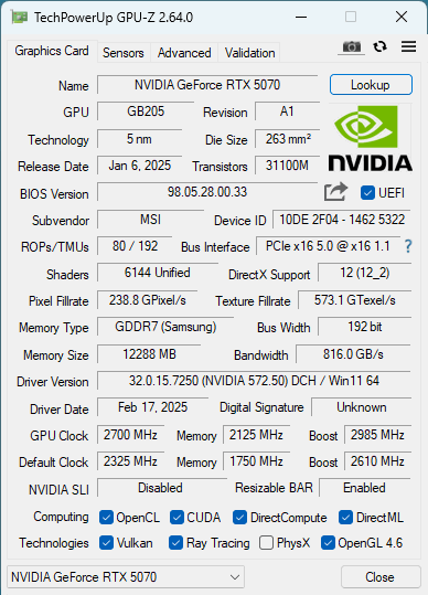 MSI GeForce RTX 10G OC 動作確認 MSI GeForce RTX 5070 Gaming Trio OC Review - Overclocking & Power