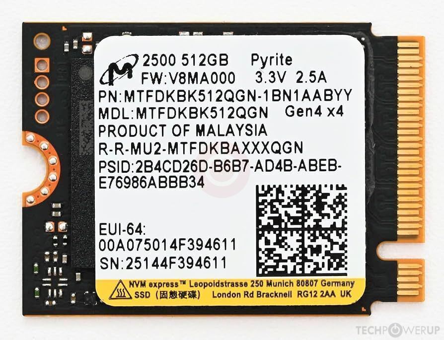 Micron 2500 512 GB Specs | TechPowerUp SSD Database