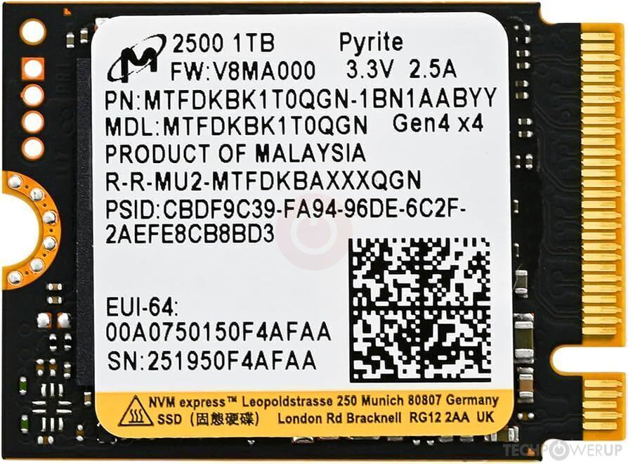 Micron 2500 1 TB Specs | TechPowerUp SSD Database